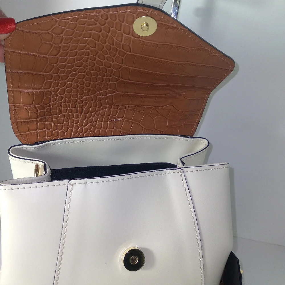 House of Harlow 1960 Brown & Cream Genuine Leather Rhinestone Stud Backpack